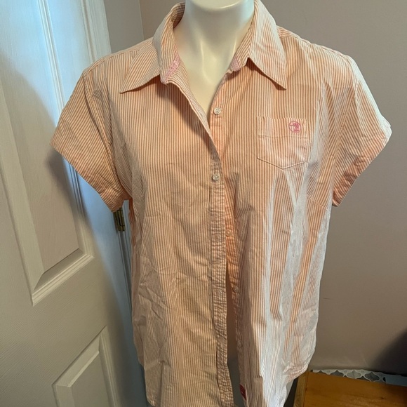 Duck Head jeans co pink & white striped shirt sleeve collared button down shirt - Picture 2 of 5